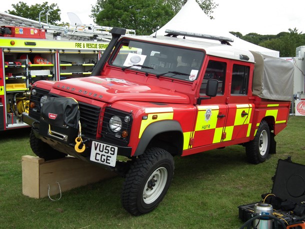 post Land Rover Defender fire truck